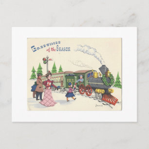 Vintage Christmas Train Holiday Postcard