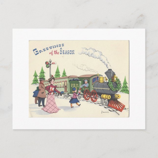 Vintage Christmas Train Holiday Postcard (Front)