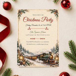 Vintage Christmas Train Party Invitation