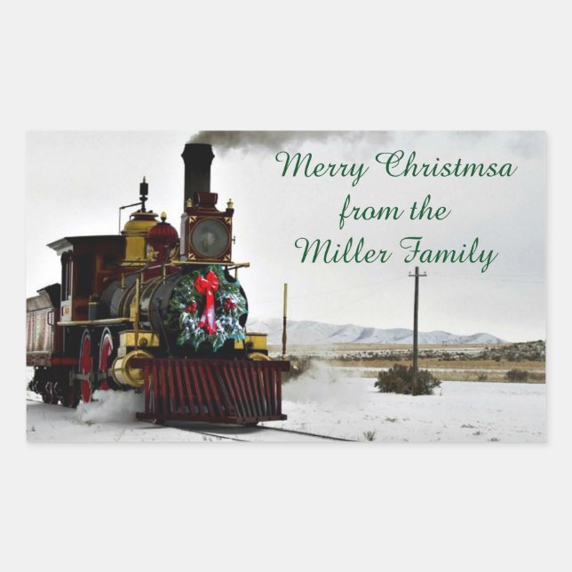 Vintage Christmas Train Rectangle Stickers, Glossy Sticker (Front)