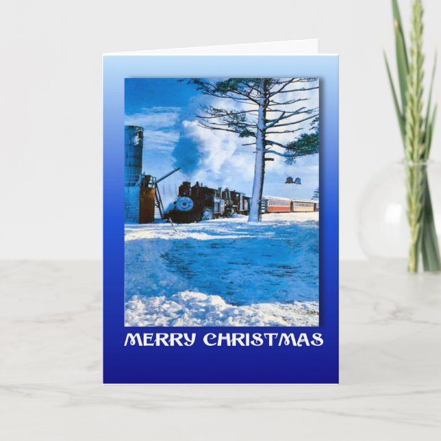 Vintage Christmas, Train through the snow Holiday Card (Front)