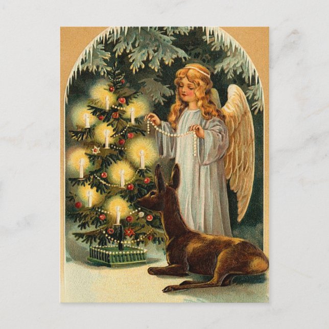 Vintage Christmas Tree and Angel Holiday Postcard (Front)