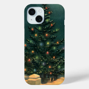 Vintage Christmas Tree at Night with Lights iPhone 15 Case