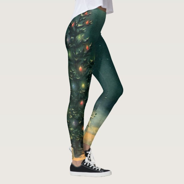 Vintage Christmas Tree at Night with Lights Leggings (Right)