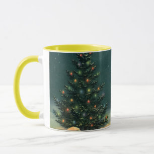 Vintage Christmas Tree at Night with Lights Mug