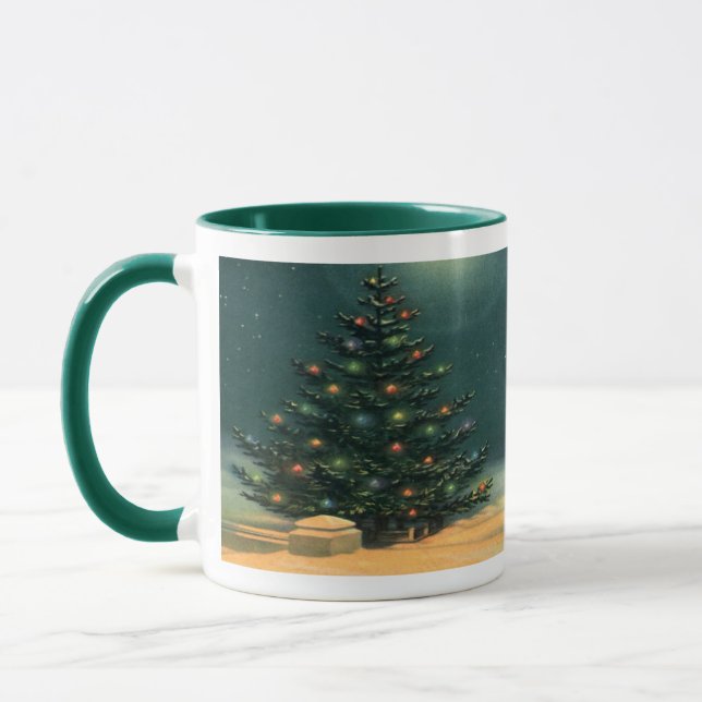 Vintage Christmas Tree at Night with Lights Mug (Left)