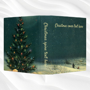 Vintage Christmas Tree at Night with Lights & Snow Binder