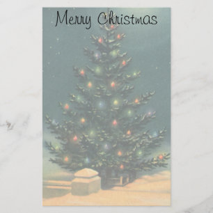 Vintage Christmas Tree at Night with Lights Stationery