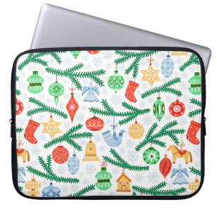 Vintage Christmas tree balls, decorations seamless Laptop Sleeve