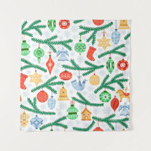 Vintage Christmas tree balls, decorations seamless Tapestry