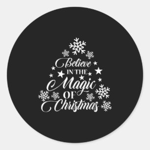 Vintage Christmas Tree Believe In The Magic Of Chr Classic Round Sticker