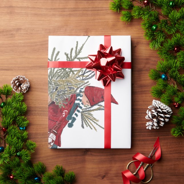 Vintage Christmas Tree Carrier Wrapping Paper (Holiday Gift)