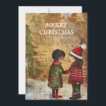 Vintage Christmas Tree Children Snow Holiday Card<br><div class="desc">Vintage Christmas greeting card with the painting of two children standing in the snow in front of a Christmas tree. Text says, "Merry Christmas" but is customizable for your own greeting. Personalized on the back with your message and name. Contact me for assistance with your customization or to request additional...</div>