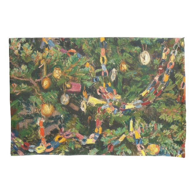 Vintage Christmas Tree Close-up Pillowcase (Front)