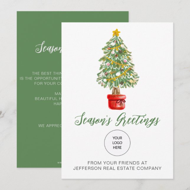 Vintage Christmas Tree Company Logo Business  Holiday Card (Front/Back)