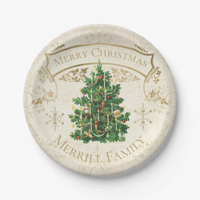 Vintage Christmas Tree Custom Paper Plate (Front)