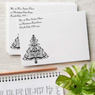 Vintage Christmas Tree Decorative Victorian Scroll Envelopes