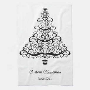 Vintage Christmas Tree Decorative Victorian Scroll Kitchen Towel