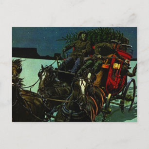 Vintage Christmas Tree delivery west stagecoach Holiday Postcard
