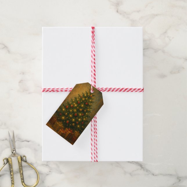 Vintage Christmas Tree Elegant Gift Tags (With Twine)