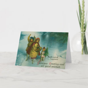 Vintage Christmas Tree Gathering Holiday Card