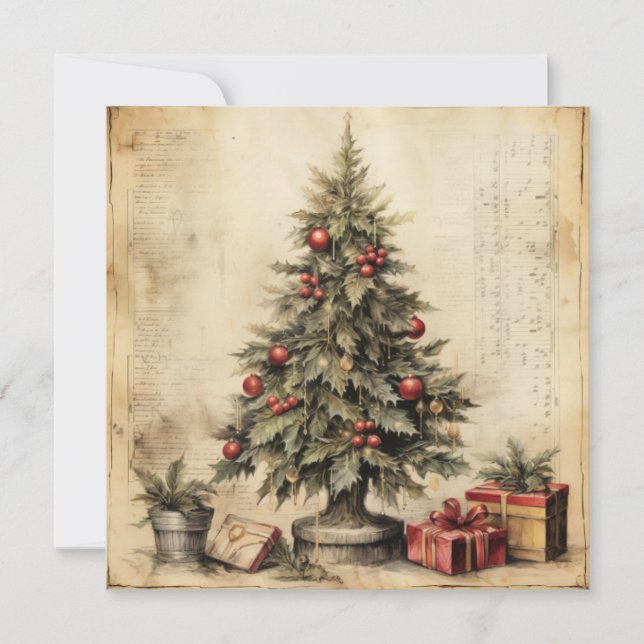 Vintage Christmas Tree Greeting Card (Front)