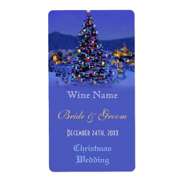 Vintage Christmas tree holiday wedding wine label (Front)