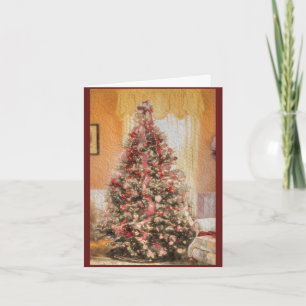 Vintage Christmas Tree in Classic Crimson Red Trim Holiday Card
