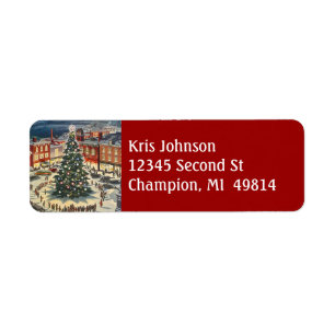 Vintage Christmas Tree Lighting Village Town Label