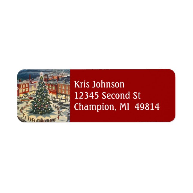 Vintage Christmas Tree Lighting Village Town Label (Front)