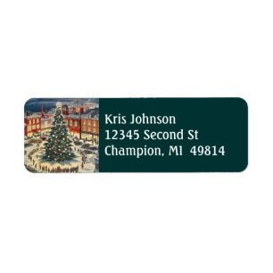 Vintage Christmas Tree Lighting Village Town Label