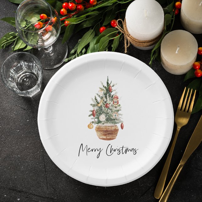 Vintage Christmas Tree | Merry Christmas  Paper Plate (Creator Uploaded)