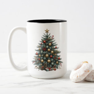 Vintage Christmas Tree Old Fashioned Style Design Two-Tone Coffee Mug