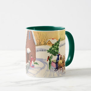 Vintage Christmas Tree on a Snowy Winter Road Mug