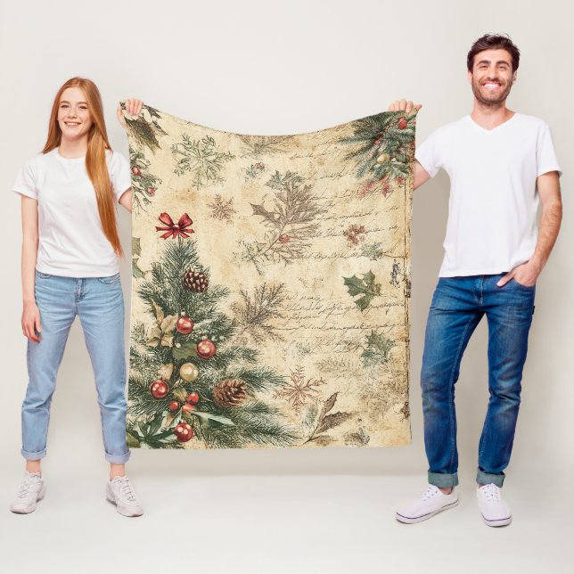 Vintage Christmas Tree & Ornament (3) Fleece Blanket (In Situ)