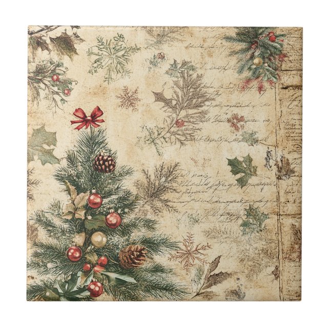 Vintage Christmas Tree & Ornament (3) Tile (Front)