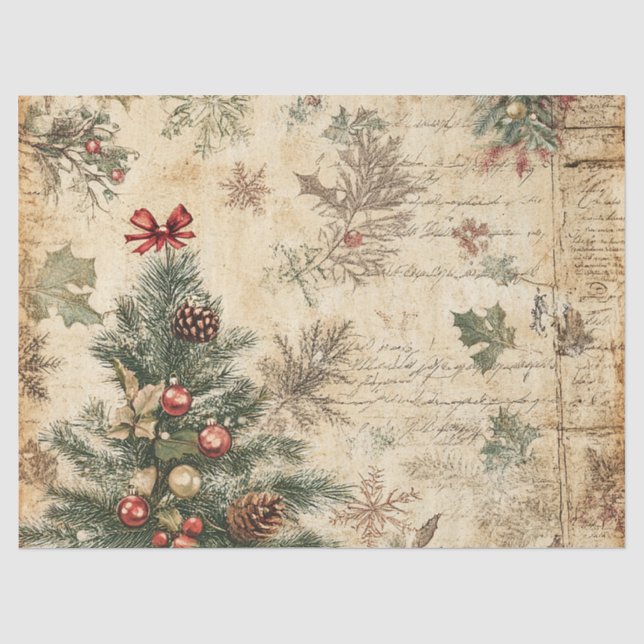 Vintage Christmas Tree & Ornament (3) Tissue Paper (Front)