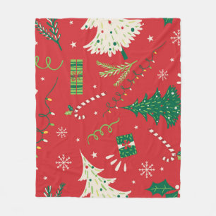 Vintage Christmas tree: ornamental design. Fleece Blanket