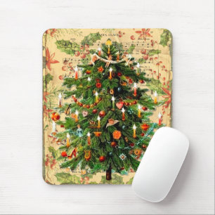 Vintage Christmas tree pattern rustic retro Mouse Pad