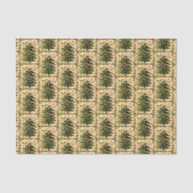 Vintage Christmas tree pattern rustic retro   Tissue Paper (Front)