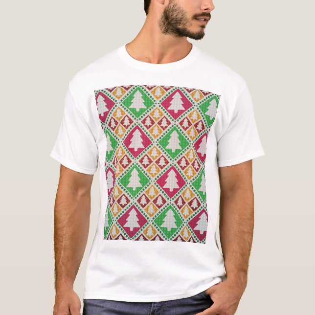 Vintage Christmas Tree Pattern. T-Shirt (Front)