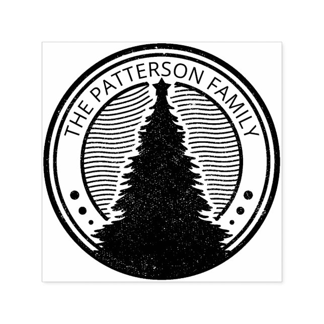 Vintage Christmas Tree Personalized Circle Self-inking Stamp (Design)