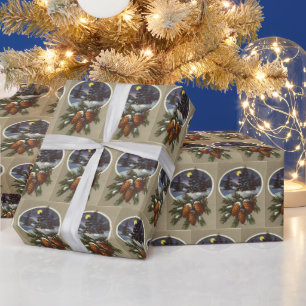 Vintage Christmas tree pinecone pattern tiled Wrapping Paper