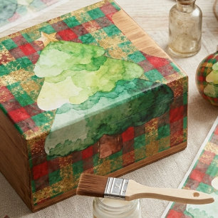 Vintage Christmas Tree Plaid Decoupage Paper TMF26