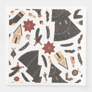 Vintage Christmas Tree Poinsettia Napkin