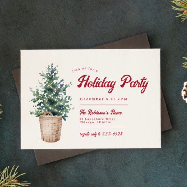 Vintage Christmas Tree Red Holiday Party Invitation (Creator Uploaded)