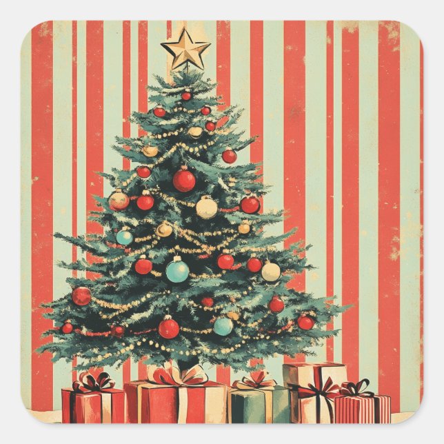 Vintage Christmas Tree Retro 1940's magazine  Square Sticker (Front)