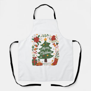 Vintage Christmas Tree Santa Hat 80s 90s Merry Chr Apron