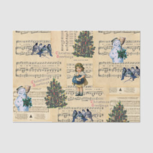 Vintage Christmas Tree Snowman Music Tissue Paper