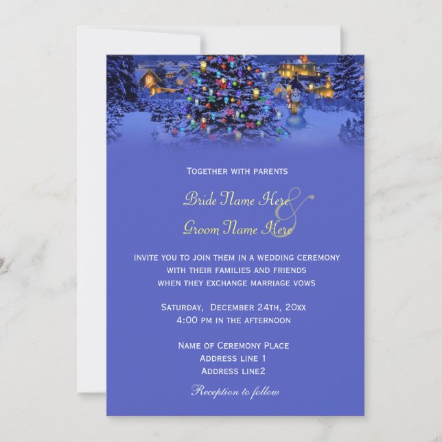 Vintage Christmas tree snowy night wedding Invitation (Front)